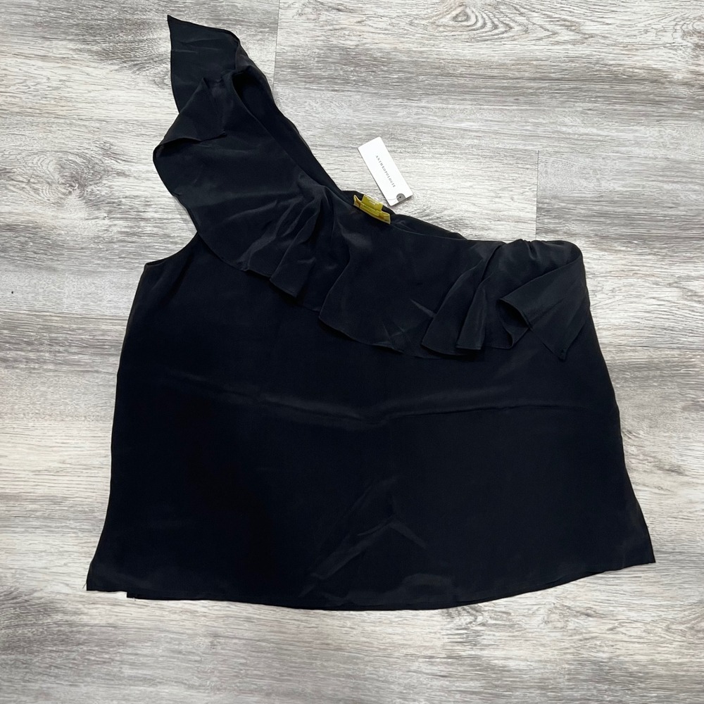 Maeve Anthropologie One Shoulder Ruffle Top Blouse Sleeveless Black Size 10